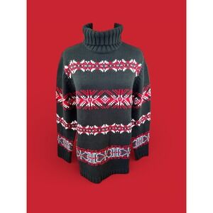DENIM & CO NWT SZ MED Fair Isle Turtleneck Sweater Women's Black Red White Knit‎